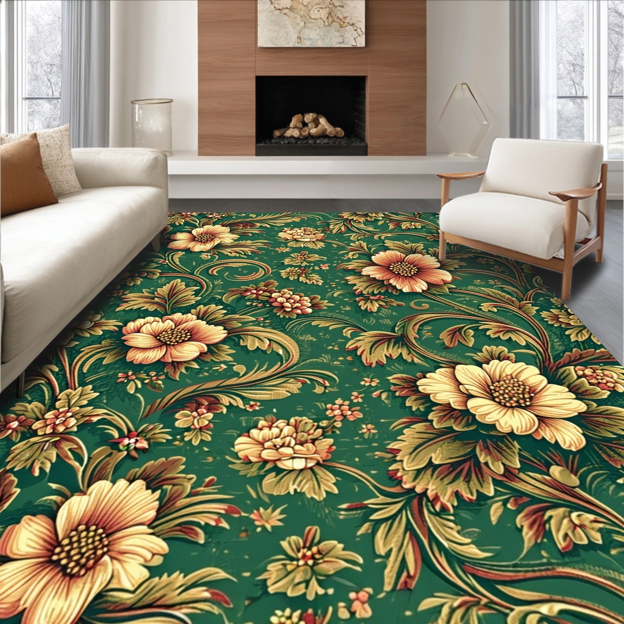 Ultra Soft Area Rug, Non Slip, Stain Resistant, Washable Area Rugs for Living Room, Bedroom, Faded Retro Office Accent Rug for Minimal Living(Green)