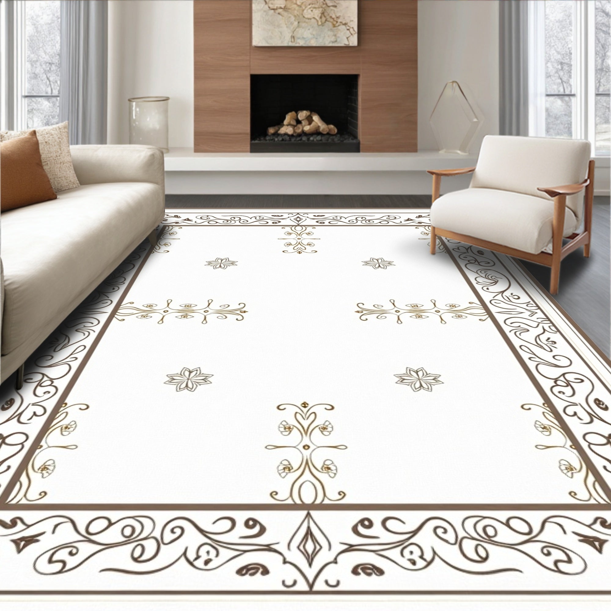 Vintage Inspired Damask with Whimsical Flourish (White) - ODIKA