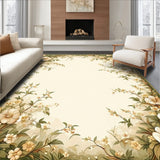 Hallway Runner with Beige and Green Floral Design(Beige)