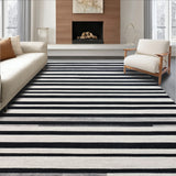 Monochrome Striped Flat Woven Floor Covering With Farmhouse Inspired Design(Gray)