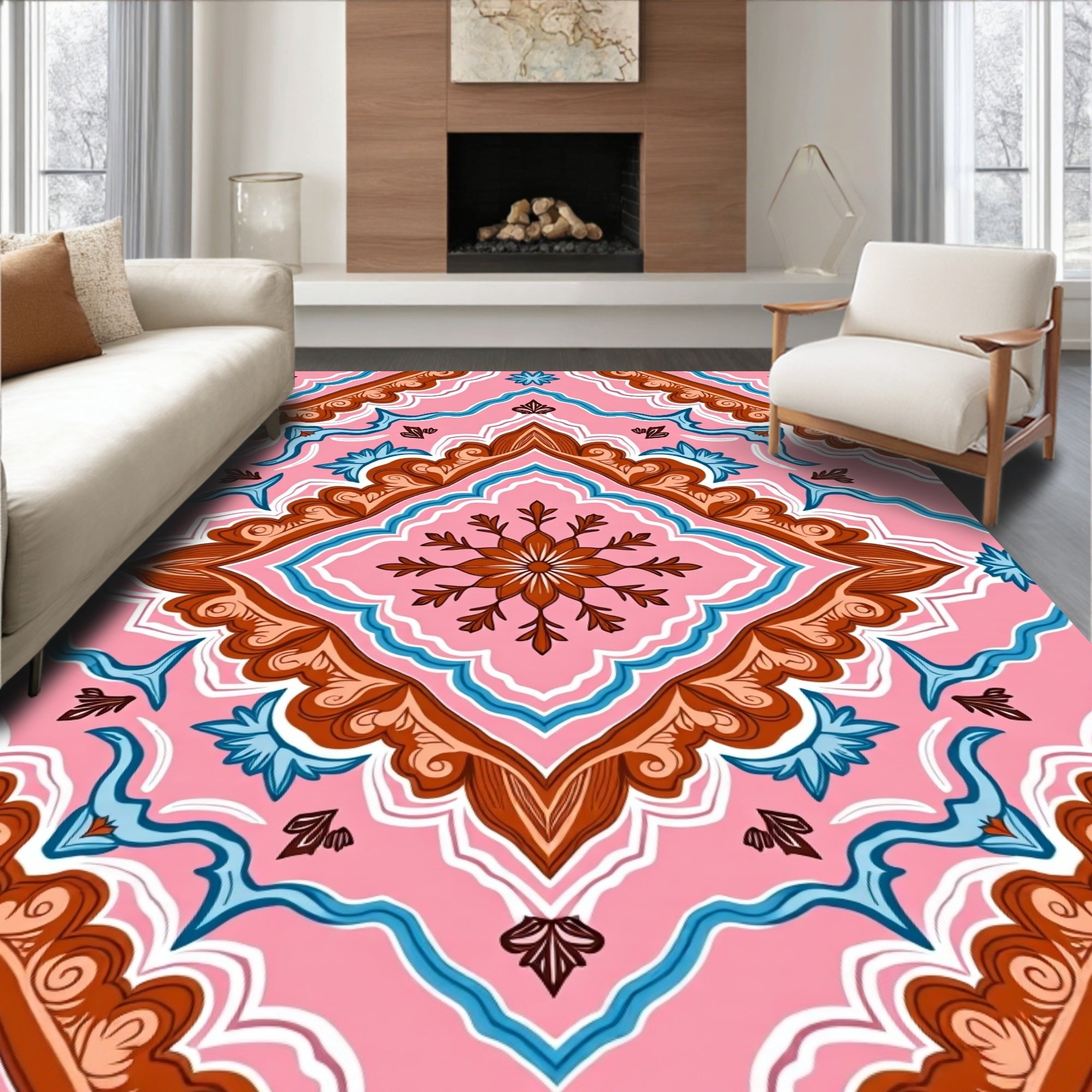 Rustic Floral Medallion Accent Featuring Interlocking Petal Motifs (Pink) - ODIKA