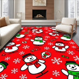 Cheerful Snowman Parade with Festive Scarf and Falling Flakes Motif(Red)