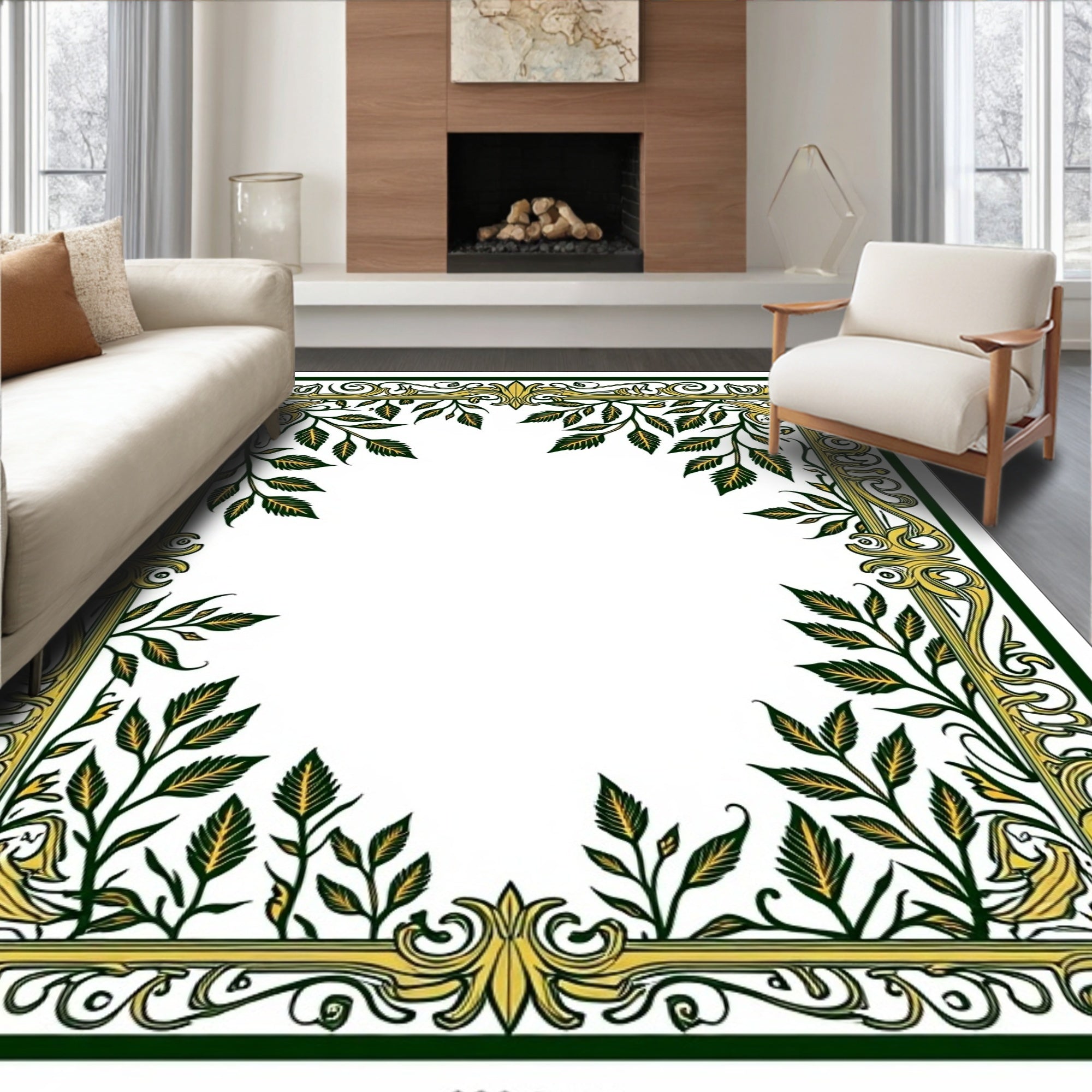 Art Nouveau Foliage Cascade with Stylized Bloom Motifs (Green) - ODIKA