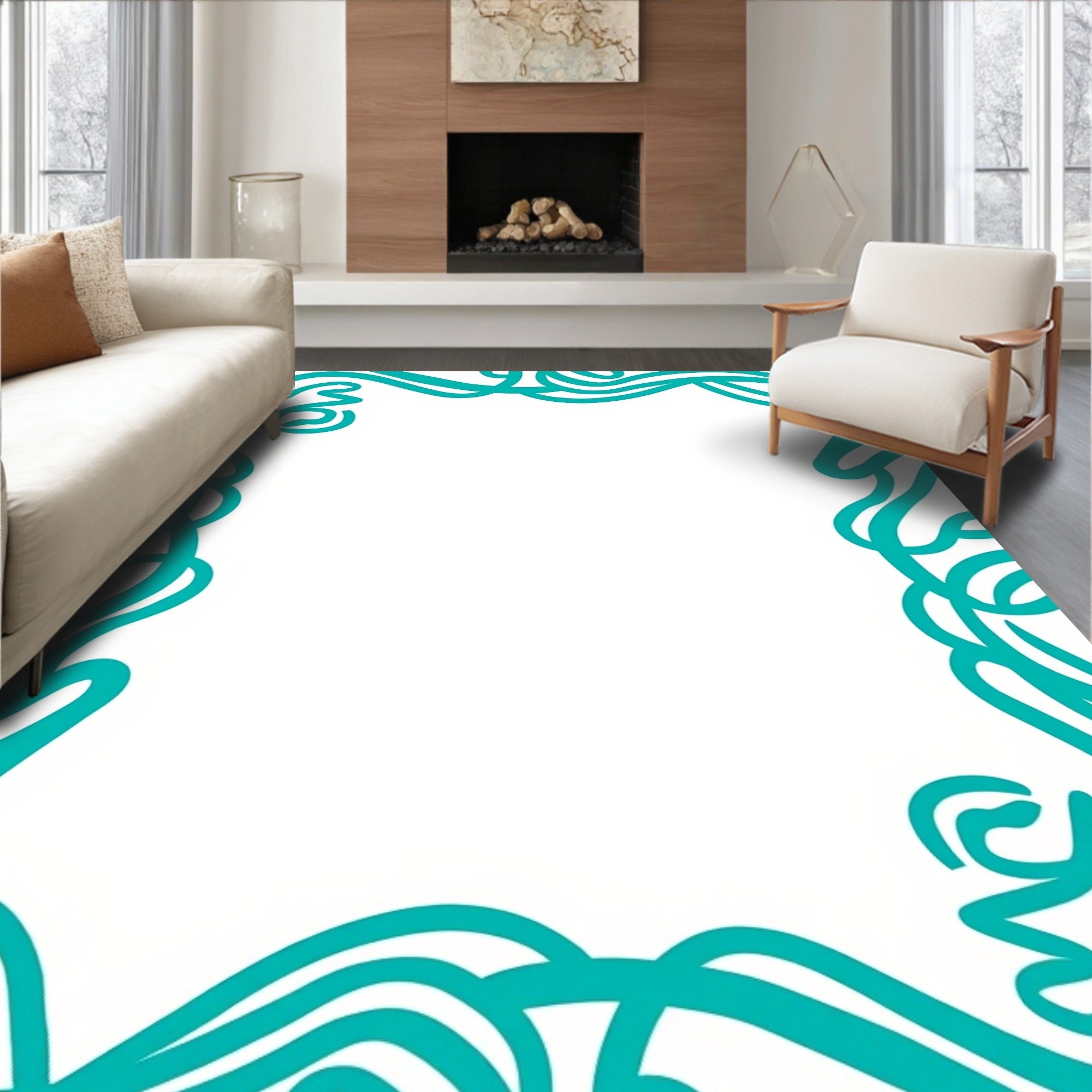 Stylized Wave Border Motif with Smooth Flowing Lines and Layered Accents (Teal) - ODIKA
