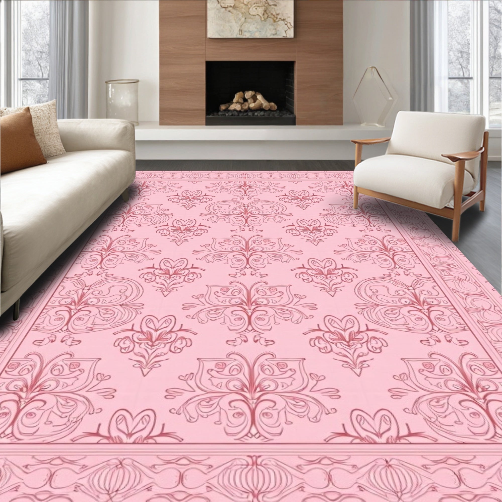Damask Flourish Scrollwork Traditional Heirloom Inspired (Pink) - ODIKA