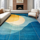 Abstract Horizon with Blue Gold Ombre Modern Geometric Linework(Blue)