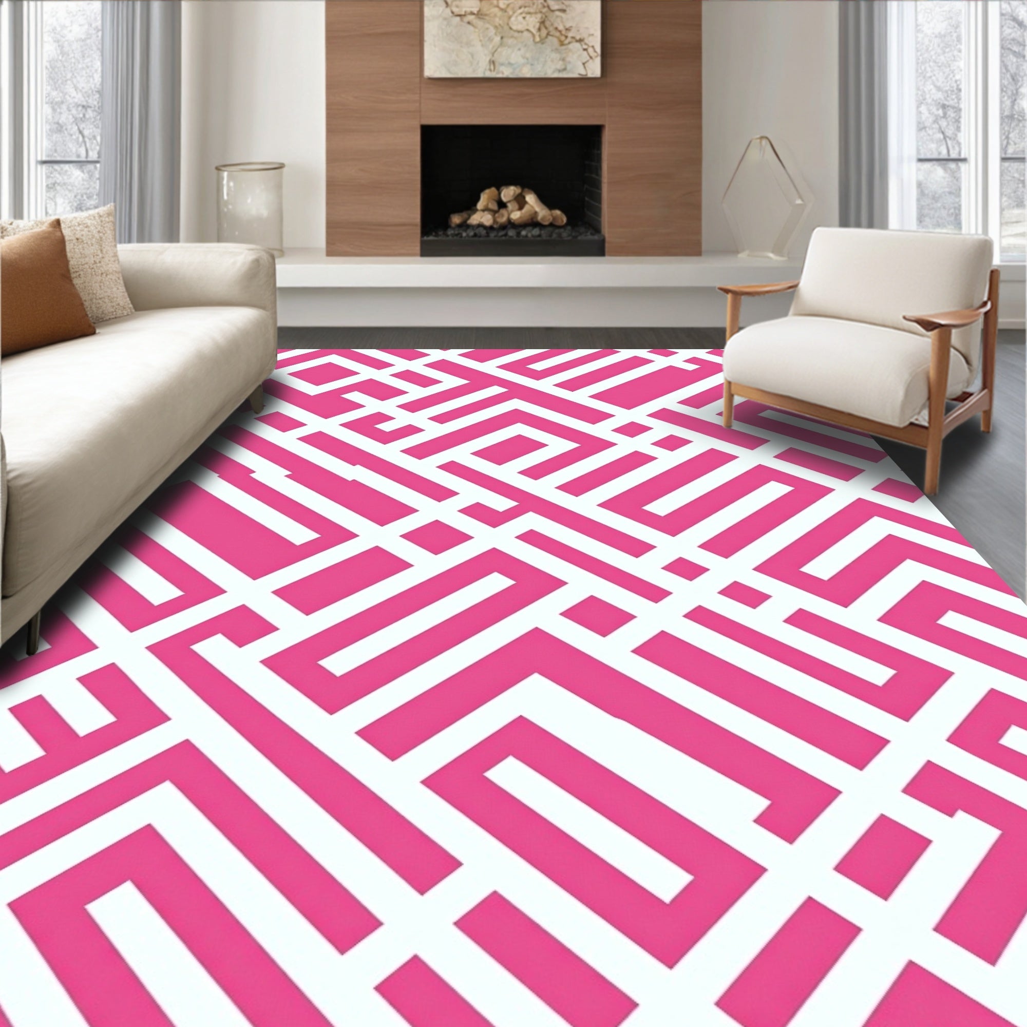 Chevron Zigzag Plush Shag with Textured Pile Design (Pink) - ODIKA
