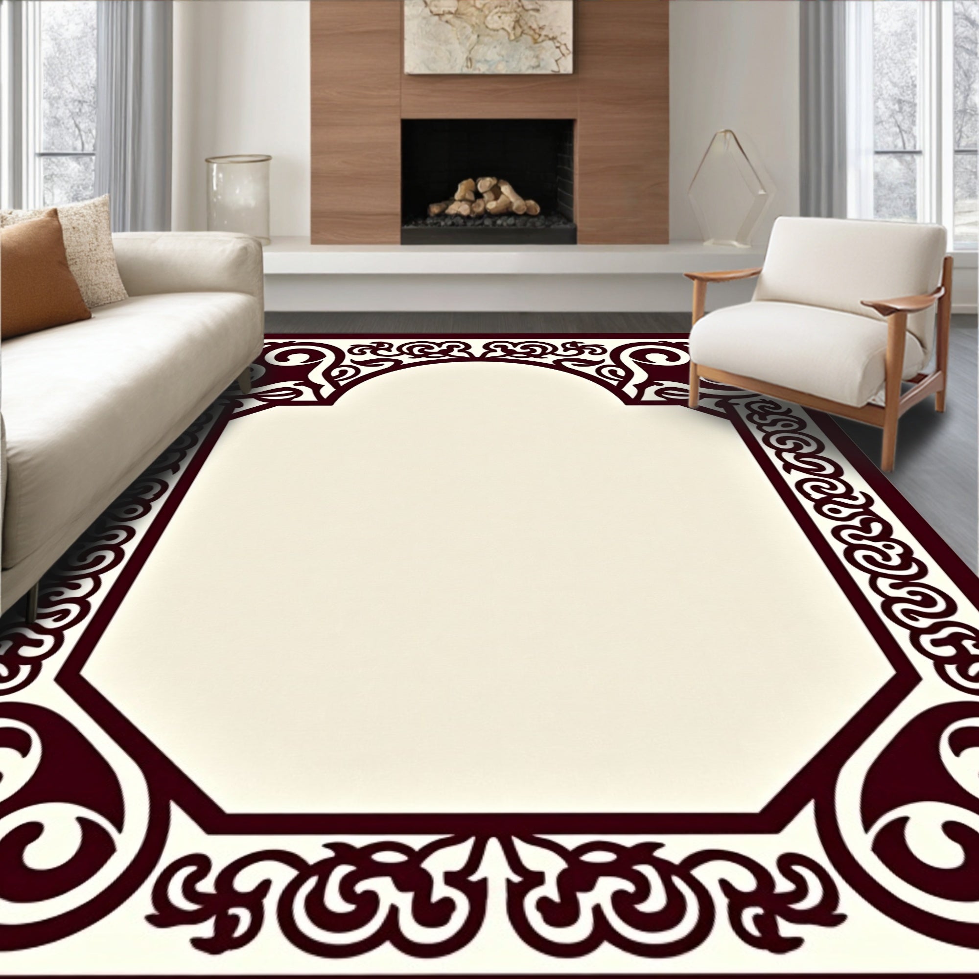 Vintage Medallion Hallway with Intricate Border Design (Brown) - ODIKA