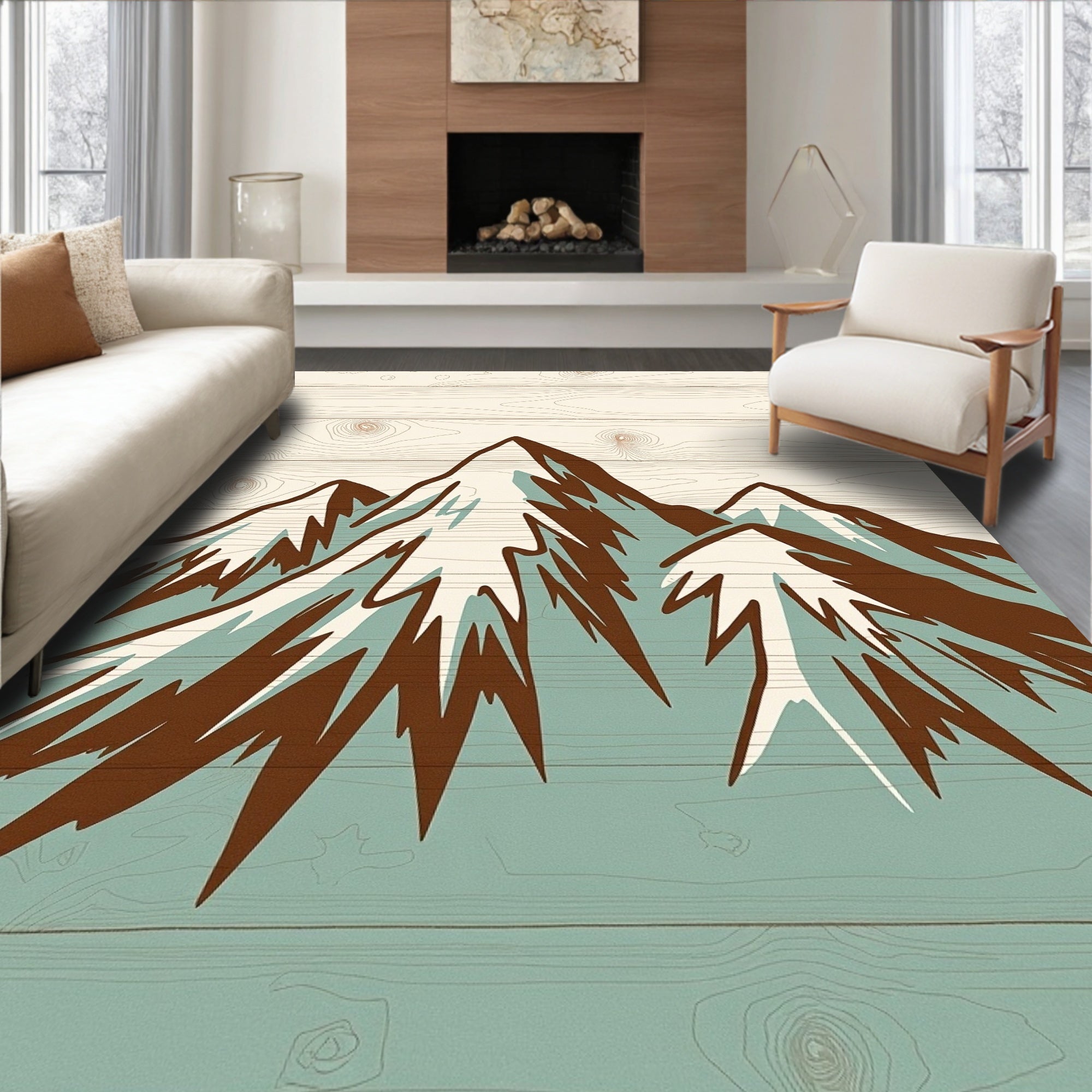 Wanderlust Trail Map with Hand Drawn Peaks and Weathered Wood Panels (Brown) - ODIKA