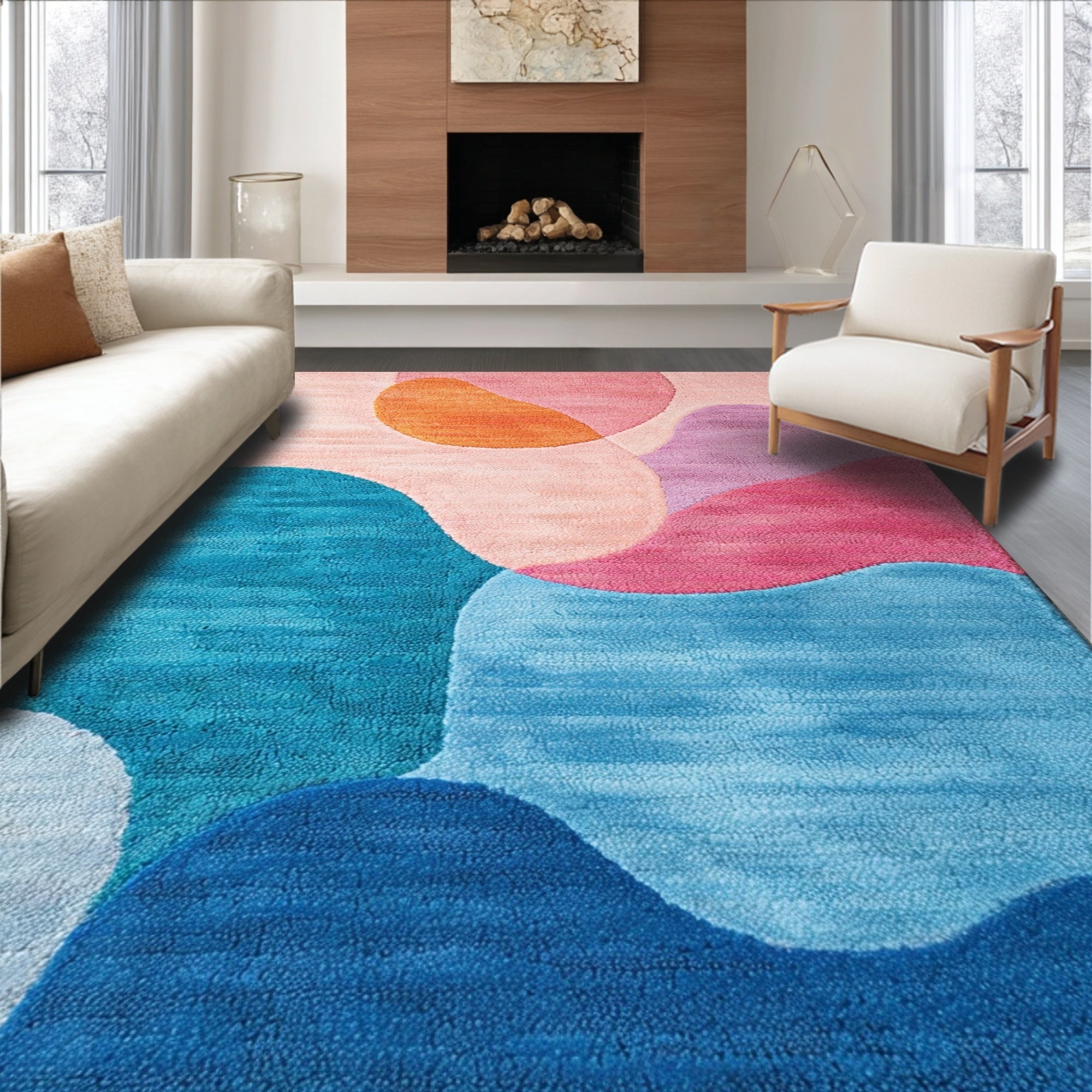 Ultra Soft Area Rug, Non Slip, Stain Resistant, Washable Area Rugs for Living Room, Bedroom, Abstract Pastel Nursery Playroom Non-Slip Rug(Pink)