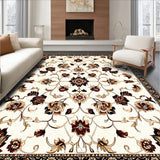 Beige Brown Floral Faux Wool Non Slip(Beige)