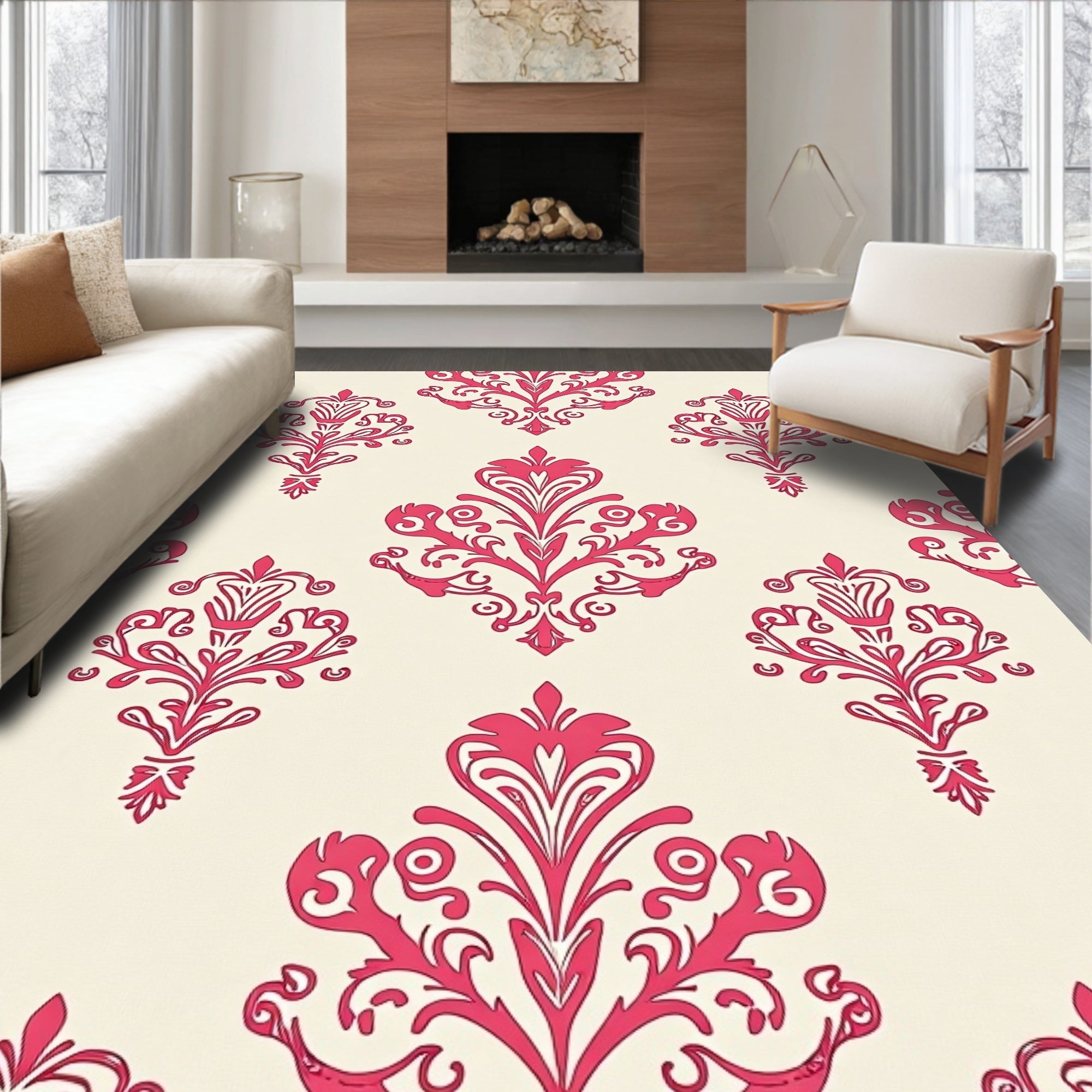Enchanting Damask Scroll With Symmetrical (Pink) - ODIKA