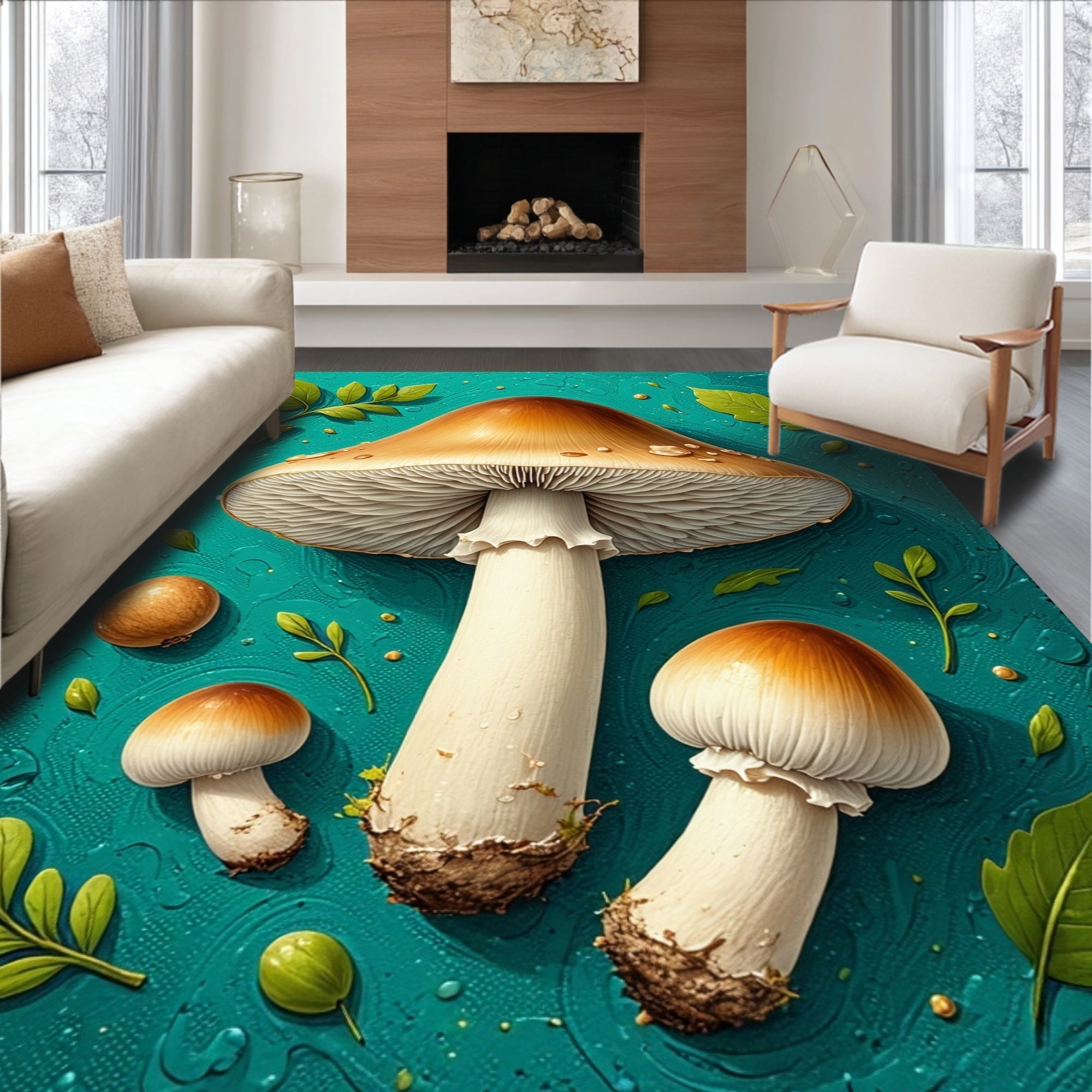 Ultra Soft Area Rug, Non Slip, Stain Resistant, Washable Area Rugs for Living Room, Bedroom, Cushioned Mushroom Pattern Neutral Kitchen Mats(Green)