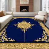 Vintage Damask Medallion with Antiqued Bronze Flourish Accents(Blue)