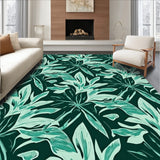 Botanical Leaf Print Fuzzy Floor with Nature Inspired Details (Green) - ODIKA