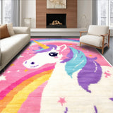 Ultra Soft Area Rug, Non Slip, Stain Resistant, Washable Area Rugs for Living Room, Bedroom, Fluffy Unicorn Shag(Red)