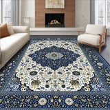 Elegant Area with Sophisticated Blue and Beige Medallion Design for(Blue)