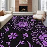Vintage Floral Tapestry with Botanical Motifs and Swirling Vines(Black)