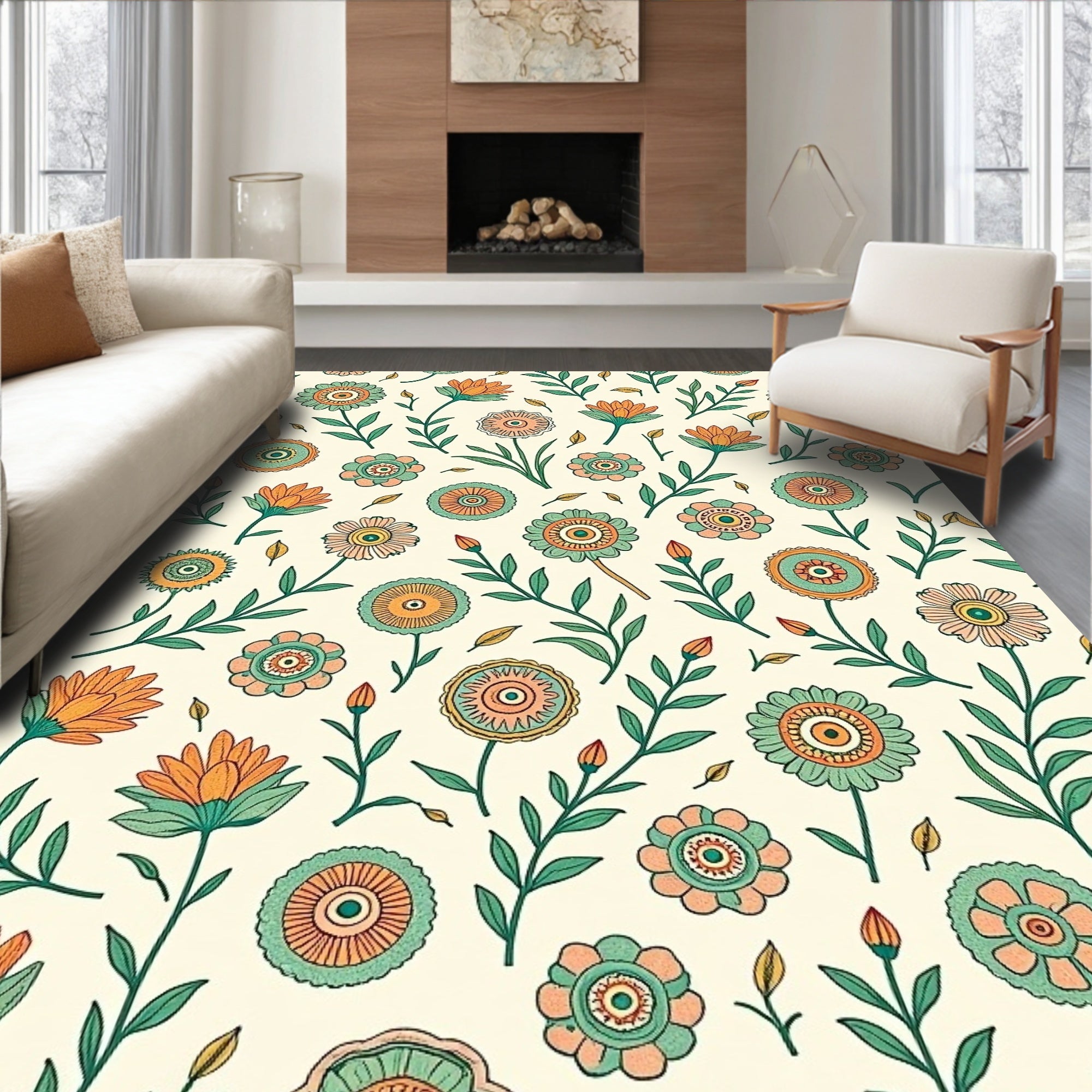 Boho Floral Botanical Artistic Embellished Decorative Statement (Beige) - ODIKA