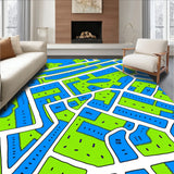 Imaginative Roadway Map with Cartoon Bridges and Scenes (Blue)