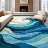 Chromatic Ocean Wave Area Dynamic Abstract Flow in Blue and Sandy Beige(Blue)