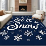 Let It Snow Typography Doormat Elegant Script Lettering Winter Theme(Blue)