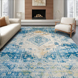 Distressed Vintage Abstract Geometric Area in Blue and Beige(Blue)