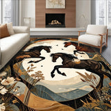 Hand Painted Horse Spirit Area Rug with Expressive Motion and Vintage Detailing(Brown)