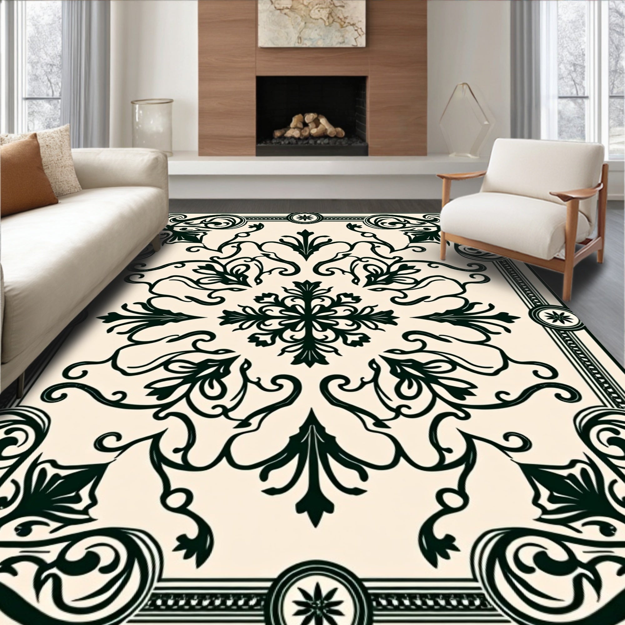 Inspired Floral Damask With Elegant Scrollwork Details (Black) - ODIKA