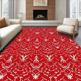Scandinavian Yuletide Mosaic with Abstract Tree Silhouettes(Red)