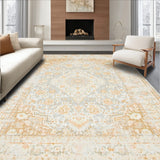 Distressed Medallion Area Retro Indoor Beige Hues(Beige)