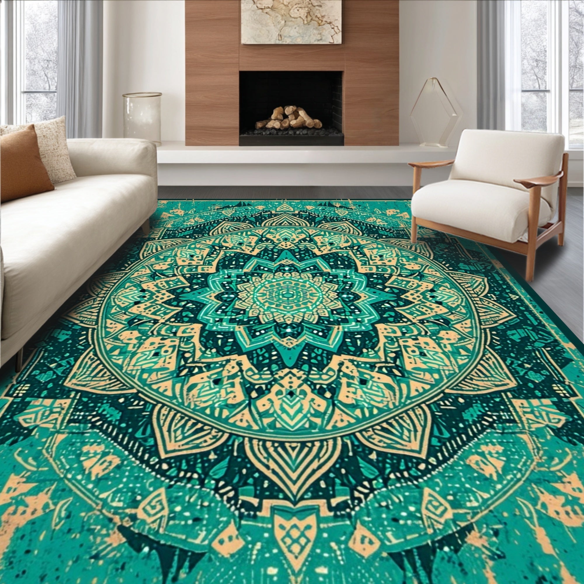 Ultra Soft Area Rug, Non Slip, Stain Resistant, Washable Area Rugs for Living Room, Bedroom, Distressed Boho Chic Forest Green Bedroom Rug(Green)