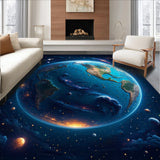 Ultra Soft Area Rug, Non Slip, Stain Resistant, Washable Area Rugs for Living Room, Bedroom, world map round(Blue)
