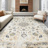 Distressed Vintage Medallion Design in Beige and Grey(Beige)