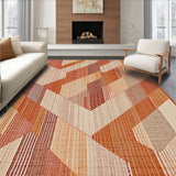 Rust Toned Area Rug with Woven Chevron Pattern and Earthy Accents(Orange)