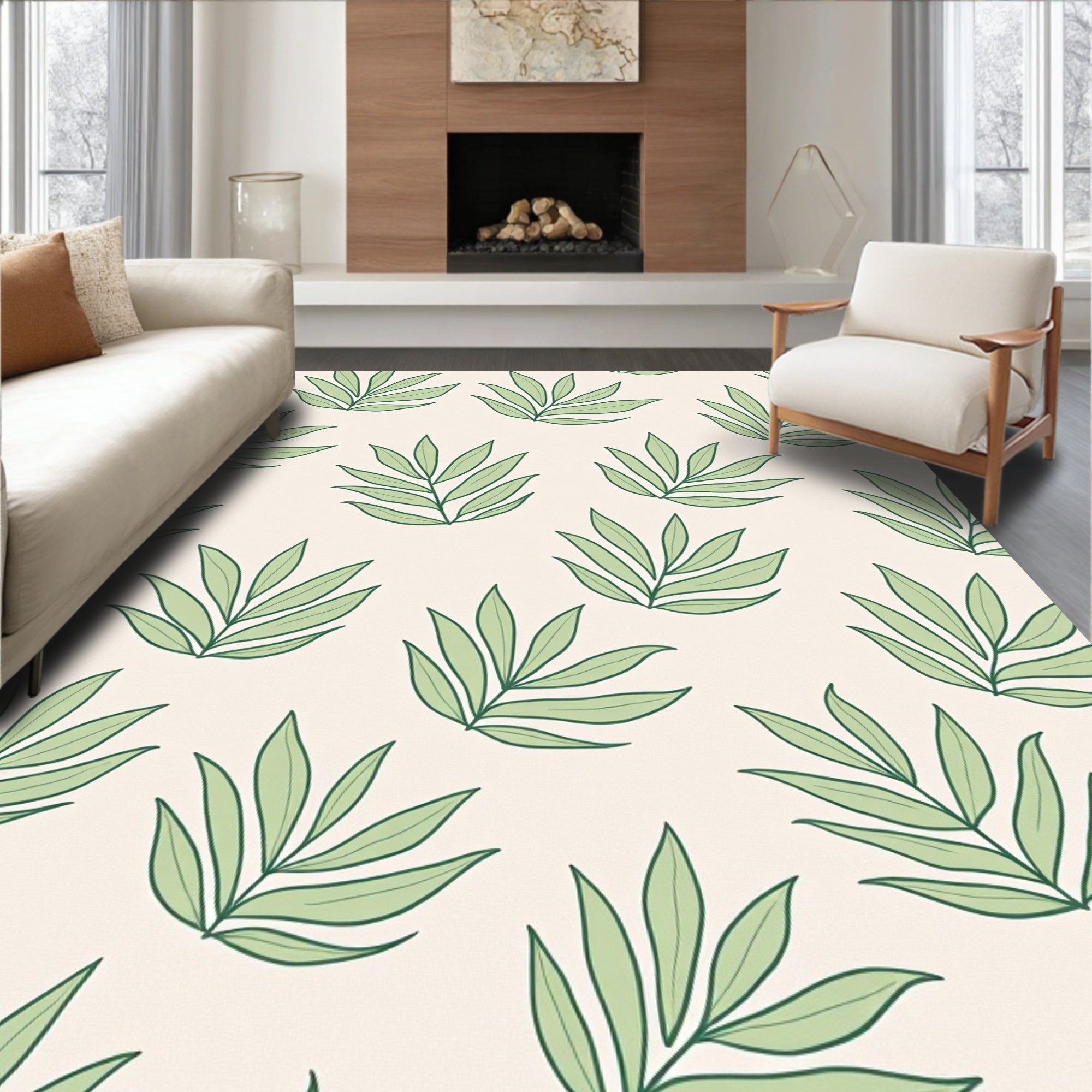 Petal Outline Floor Accent with Botanical Inspired Contours (Green) - ODIKA