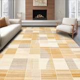 Abstract Checkered Weave Area – Warm Beige Textured(Beige)