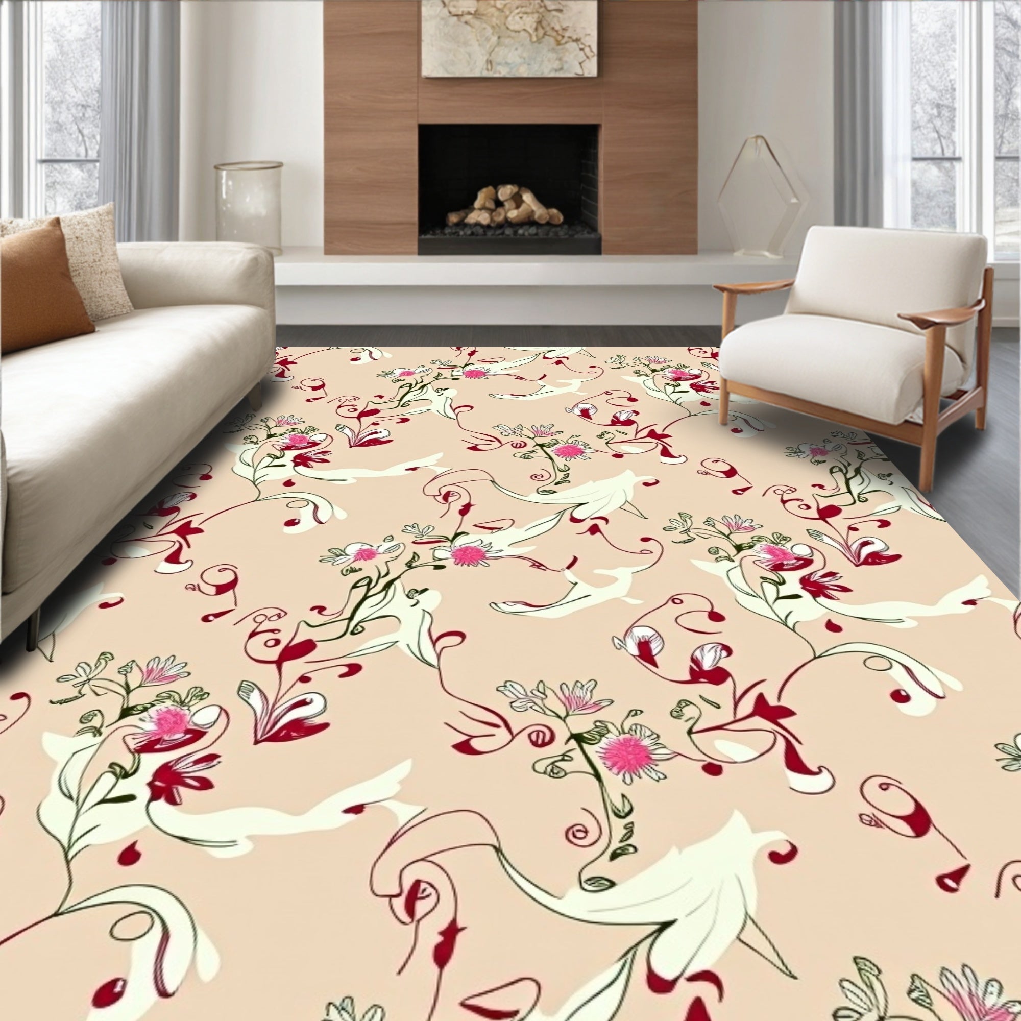 Elegant Vine Scrolls with Delicate Floral Accents and Graceful Curves (Beige) - ODIKA