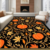 Harvest Pumpkin Vine Motif with Scattered Maple Leaf Accents Autumn(Black)