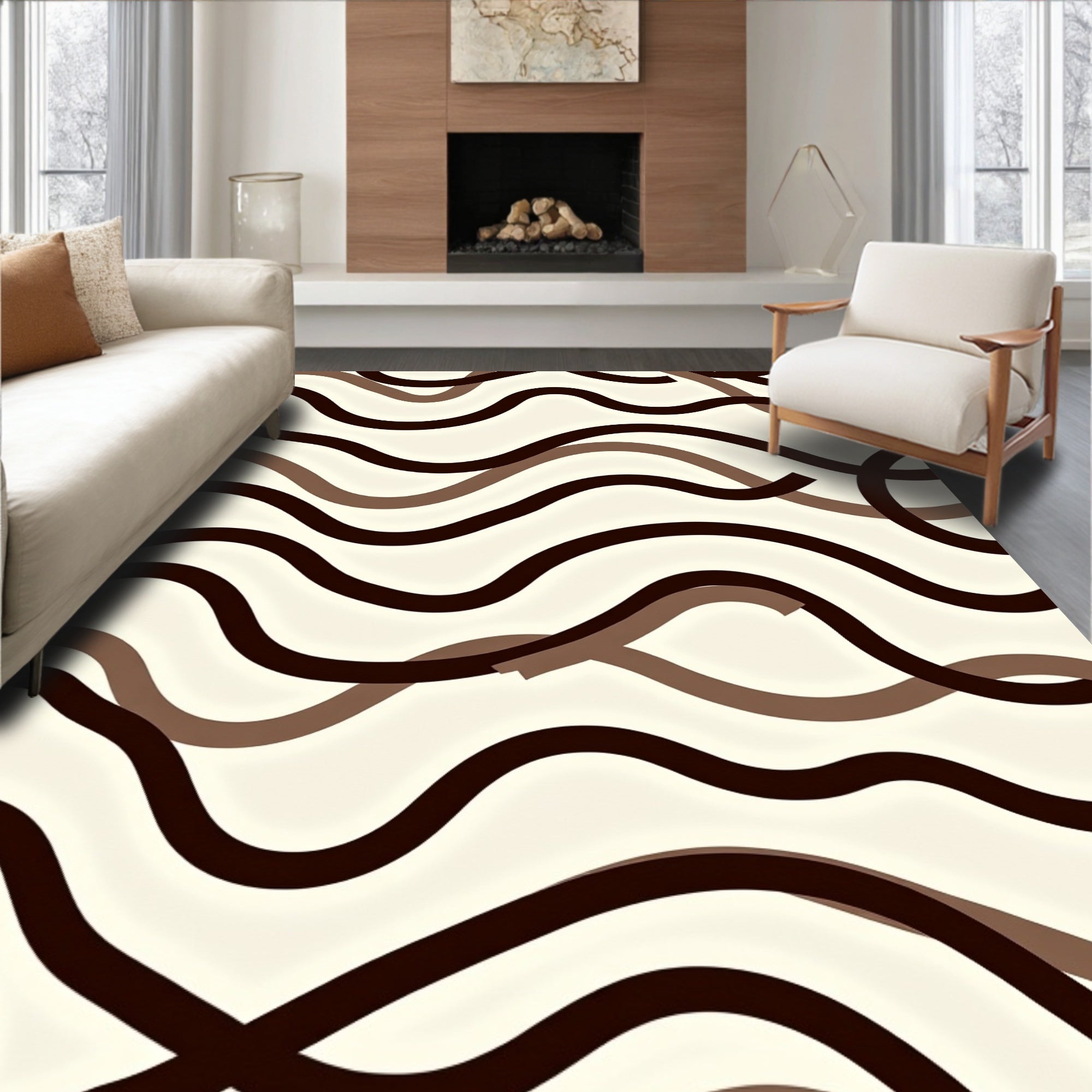 Minimalist Wave Design Featuring Flowing Interlocking Bands and Contours (Beige) - ODIKA