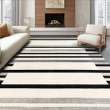 Retro Contrast Woven Floor Covering with Minimalist Linear(Beige)
