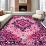 Ultra Soft Area Rug, Non Slip, Stain Resistant, Washable Area Rugs for Living Room, Bedroom, Boho Medallion Distressed(Pink)