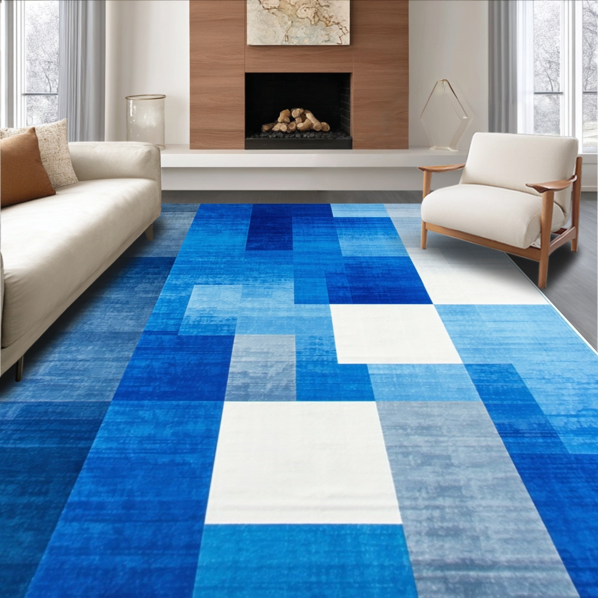 Ultra Soft Area Rug, Non Slip, Stain Resistant, Washable Area Rugs for Living Room, Bedroom, Contemporary High Traffic Dining Area Non-Shedding Carpet(Gray)
