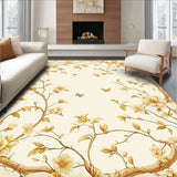 Artistic Beige Ivory Oval with Stylized Floral and Vine Motif(Beige)