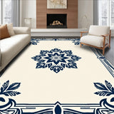 Hydrangea Bloom Medallion Tapestry with Ornate Border Flourishes(Blue)