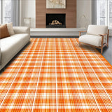 Autumn Harvest Plaid Area Rug Fall Doormat Combo Set(Orange)