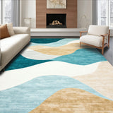 Chic Woven Area with Abstract Coastal Design(Blue)