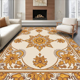 Vintage Floral Medallion with Interlocking Earth Tone Motifs(Beige)