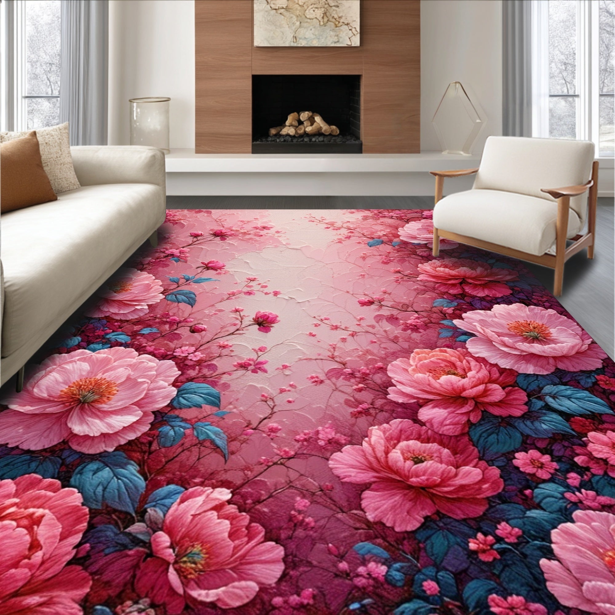Ultra Soft Area Rug, Non Slip, Stain Resistant, Washable Area Rugs for Living Room, Bedroom, Charming Floral Pink Bathroom Carpet for Home Spa(Pink)