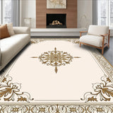 Luxurious Medallion Swirl Accent Decoration With Elegant Floral Border(Beige)